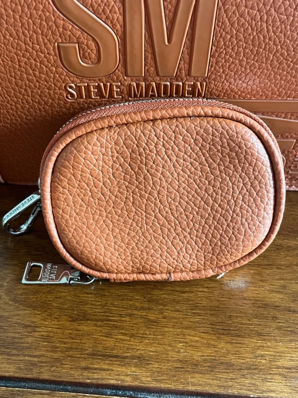 Steve Madden Embossed SM Top-Handle-Crossbody Satchel in Brown Cognac